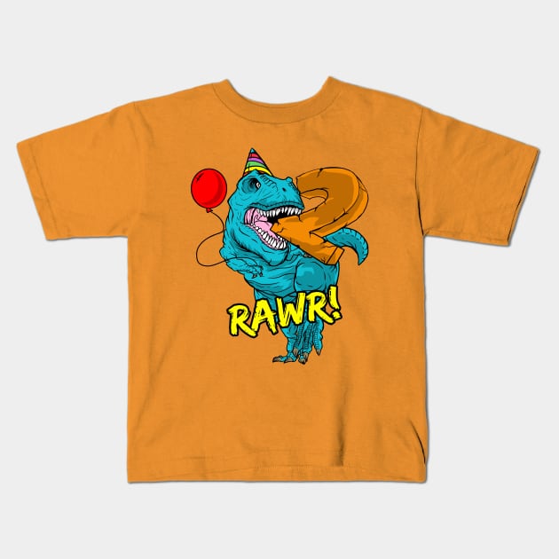 2 years old birthday dinosaur Kids T-Shirt by randomdoods